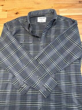 Poncho Men's Blue Plaid Long-Sleeve Button-Down Shirt